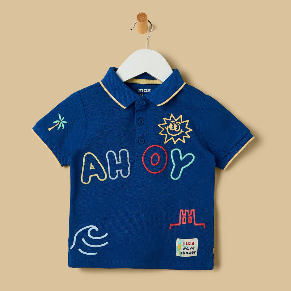 Ahoy embroidered pique polo t-shirt and shorts set