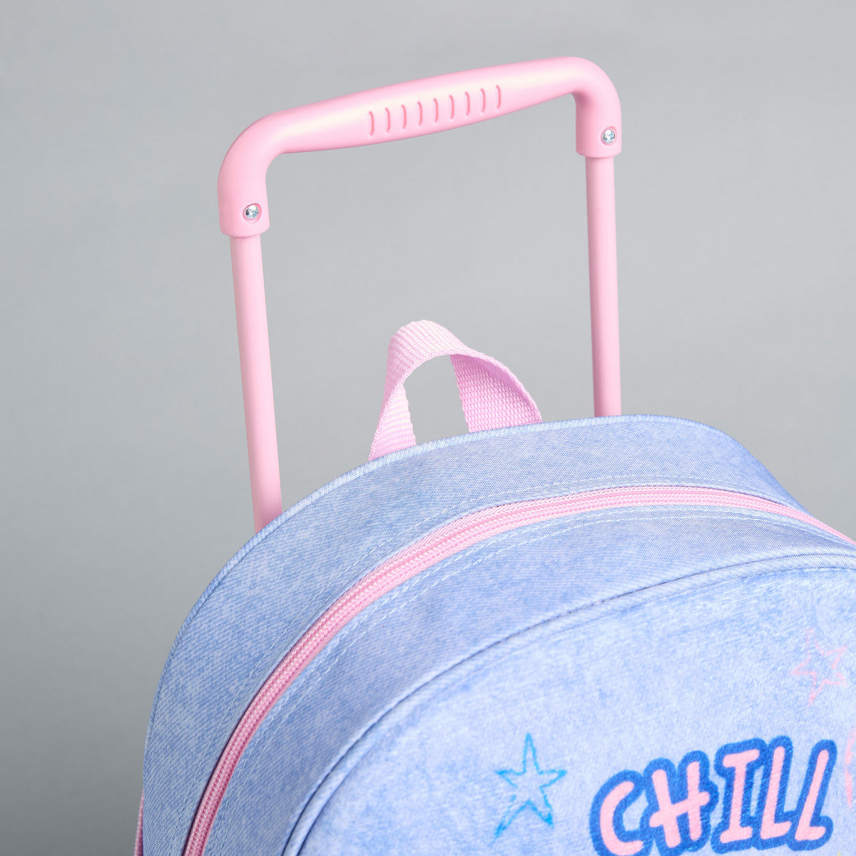 Stitch print trolley backpack with wheels and retractable handle