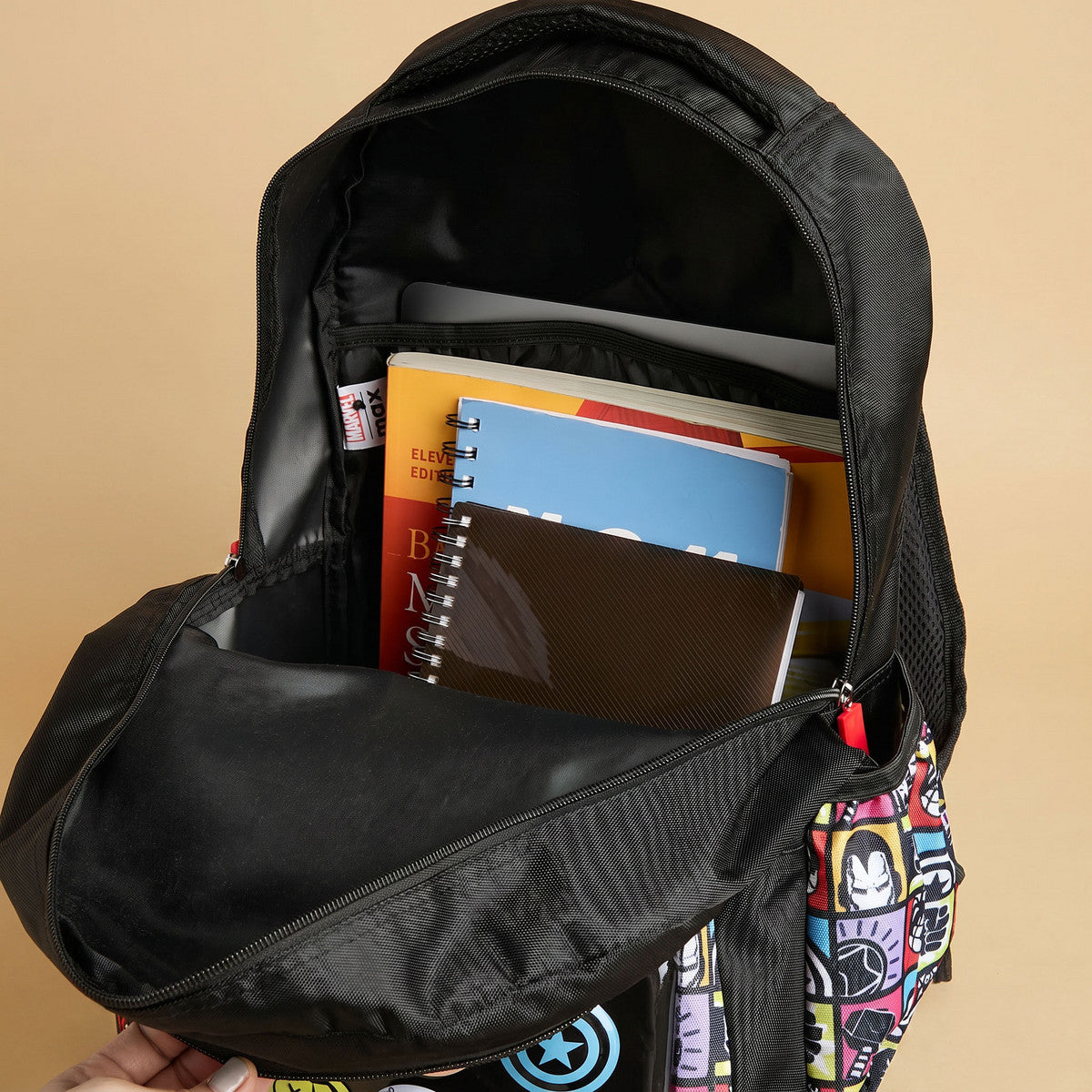 Marvel print backpack with adjustable shoulder straps