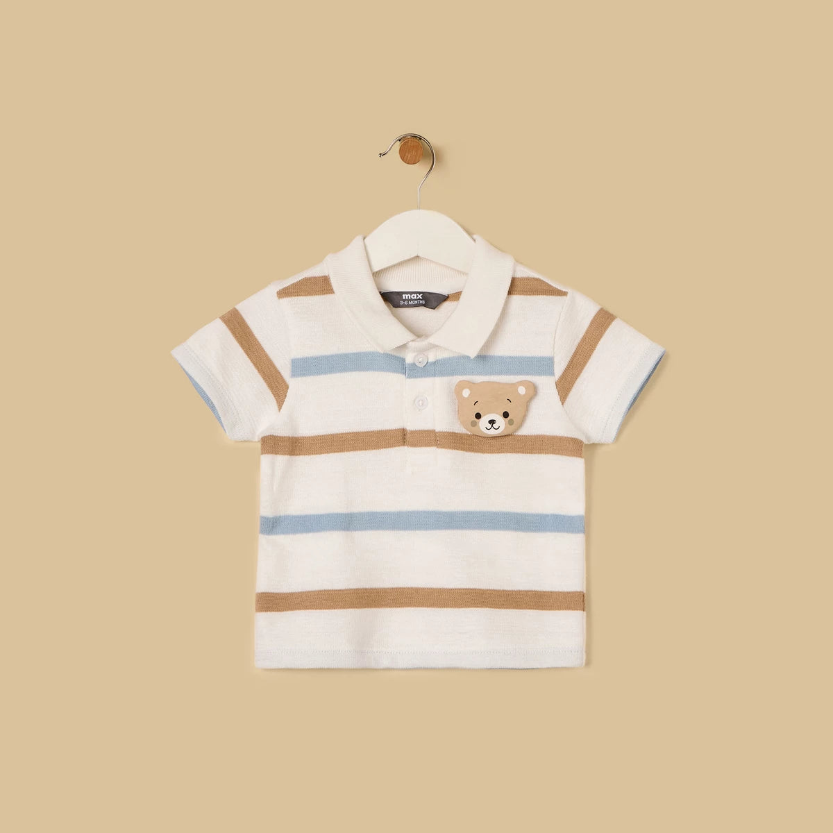 Bear Applique Striped Polo Tshirt and Shorts Set