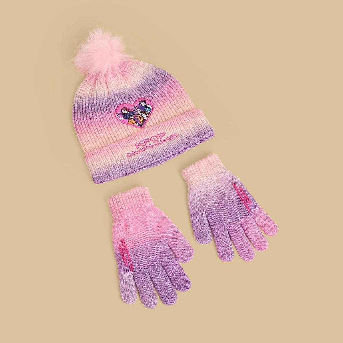 KPop demon hunters applique beanie cap with gloves set