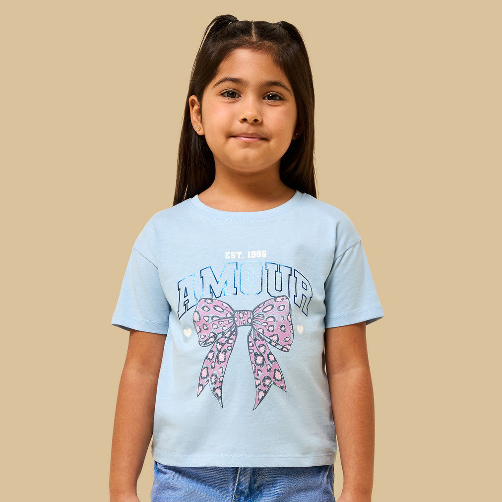 Bow print cotton boxy t-shirt
