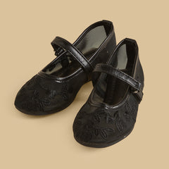 Floral embroidered mary jane shoes with hook and loop closure