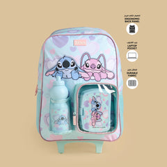 Stitch and angel print 3- piece trolley backpack set