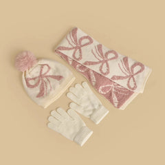 Textured beanie with gloves and scarf