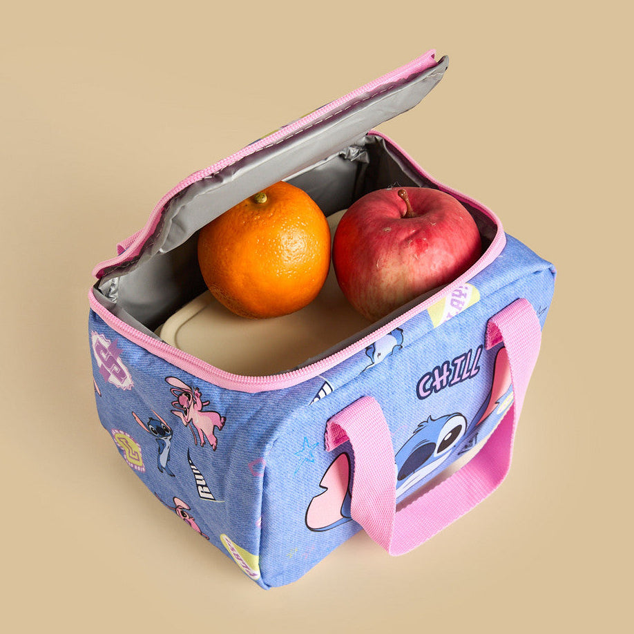 Stitch print lunch bag with zip closure