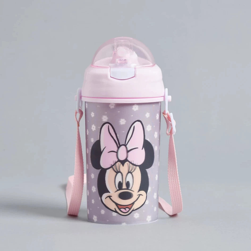 Minnie mouse print water bottle with strap