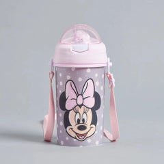 Minnie mouse print water bottle with strap