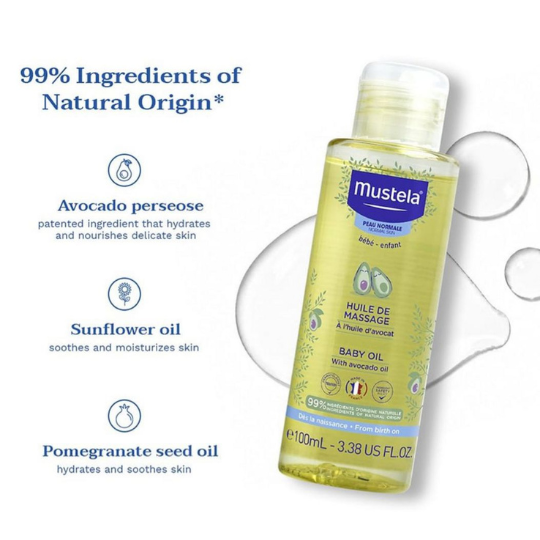 Mustela Baby Oil – Gentle Hydrating Massage Oil for Babies 100 ml