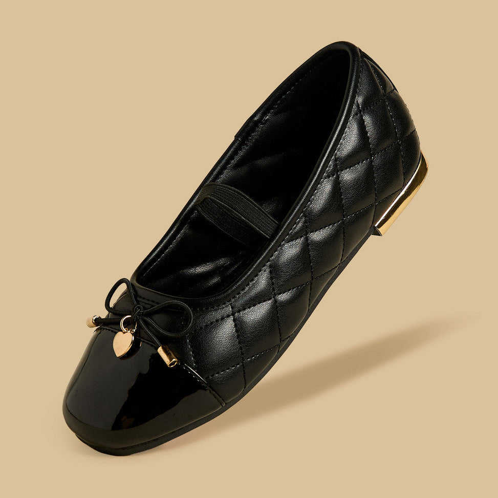 Quilted bow accent ballerina shoes with Elasticated strap