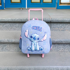 Stitch print trolley backpack with wheels and retractable handle