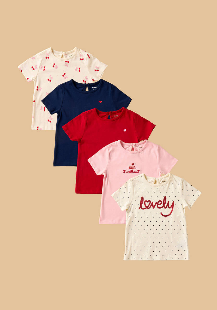 Pack of 5 - heart print t-shirts