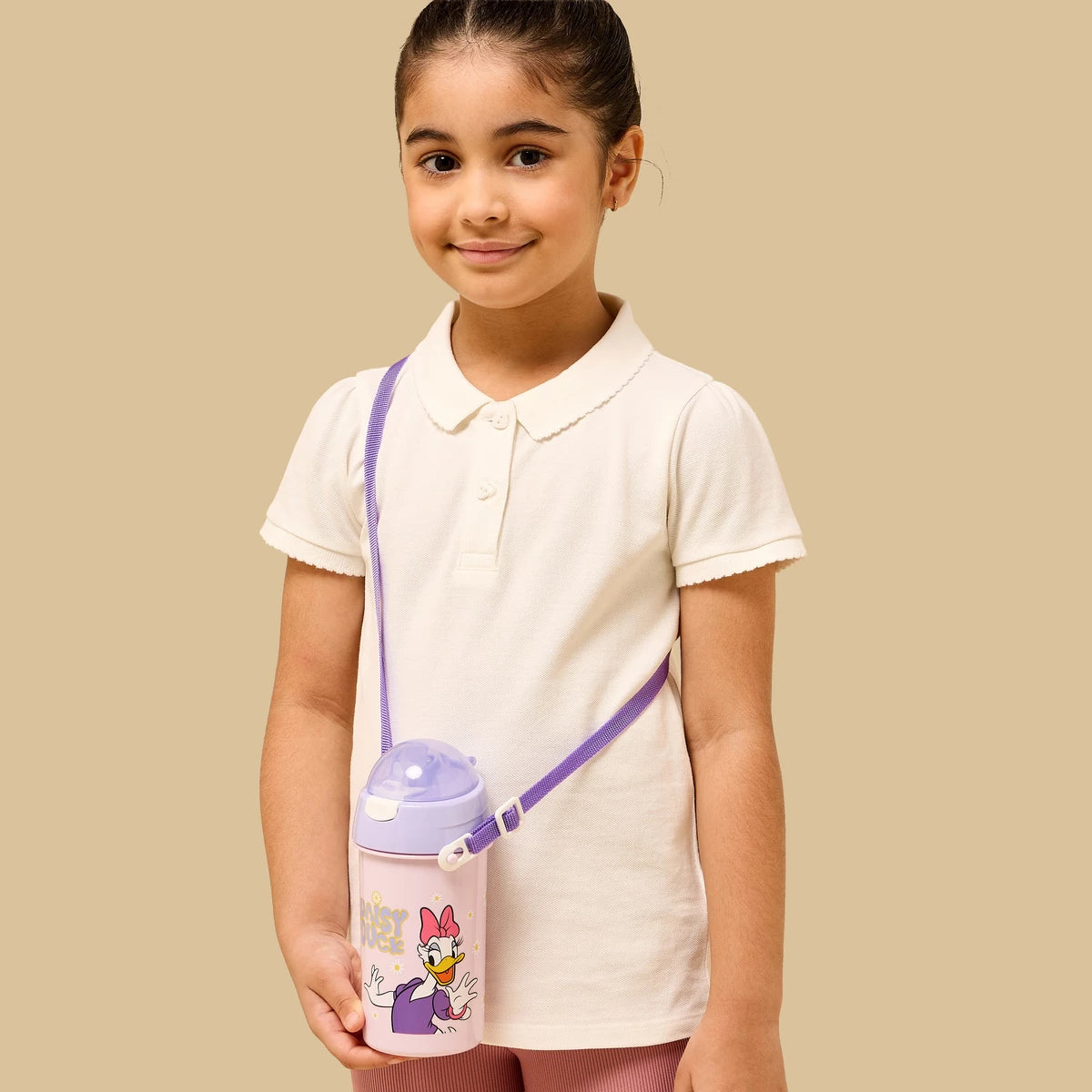 Daisy duck print water bottle with shoulder strap