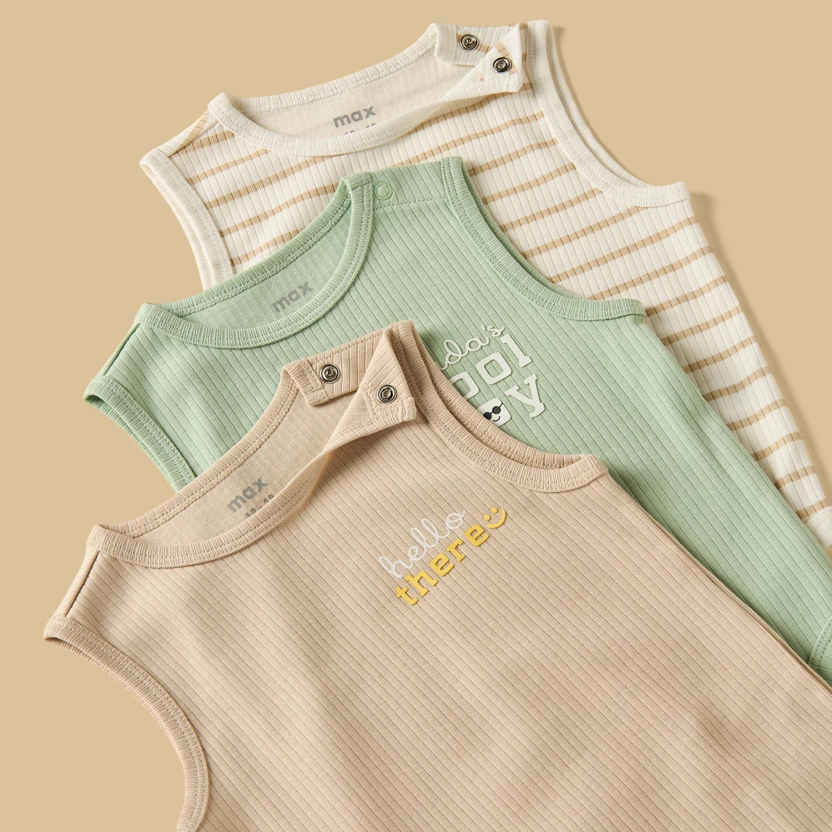 Pack of 3 - Ribbed Sleeveless Cotton Bodysuit