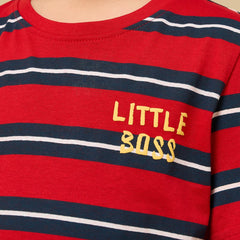 Slogan print striped cotton t-shirt