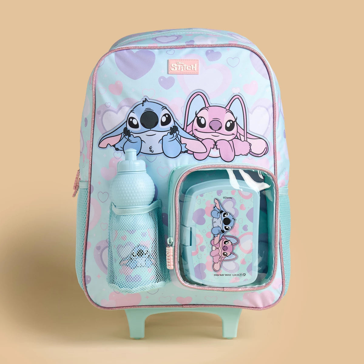 Stitch and angel print 3- piece trolley backpack set