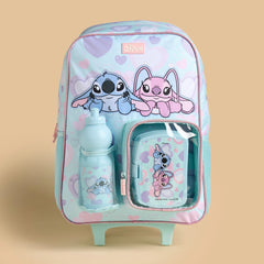 Stitch and angel print 3- piece trolley backpack set