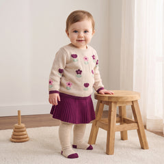 Floral print sweater with skirt and stockings