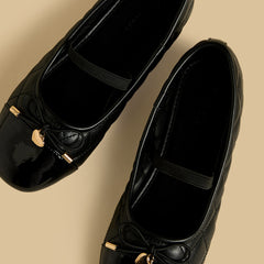 Quilted bow accent ballerina shoes with Elasticated strap