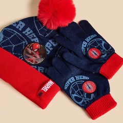 Spider-Man print cap and gloves set