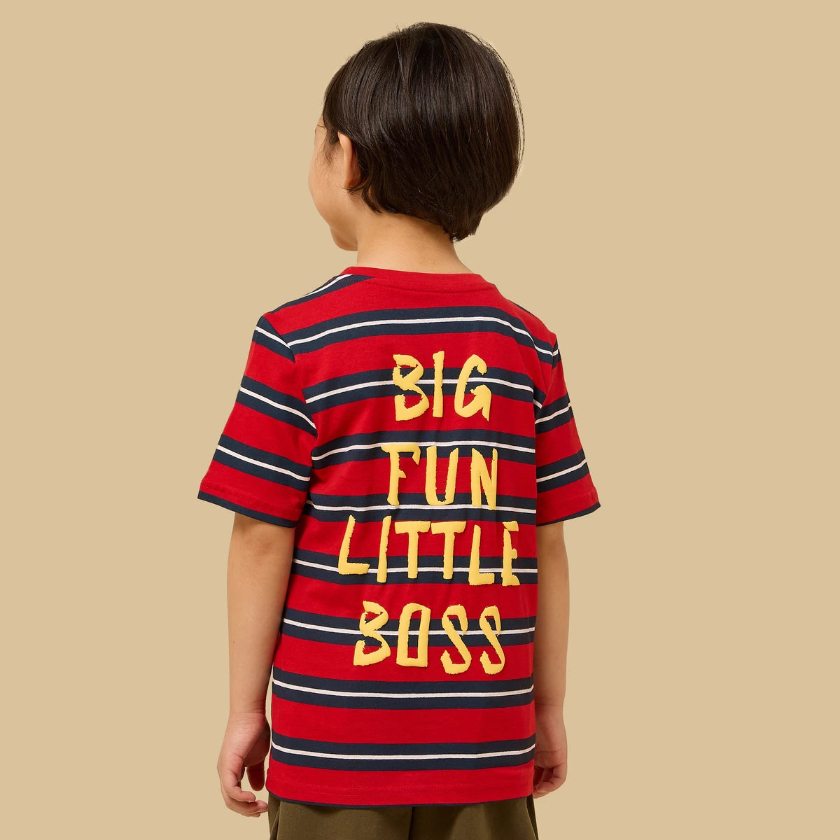 Slogan print striped cotton t-shirt