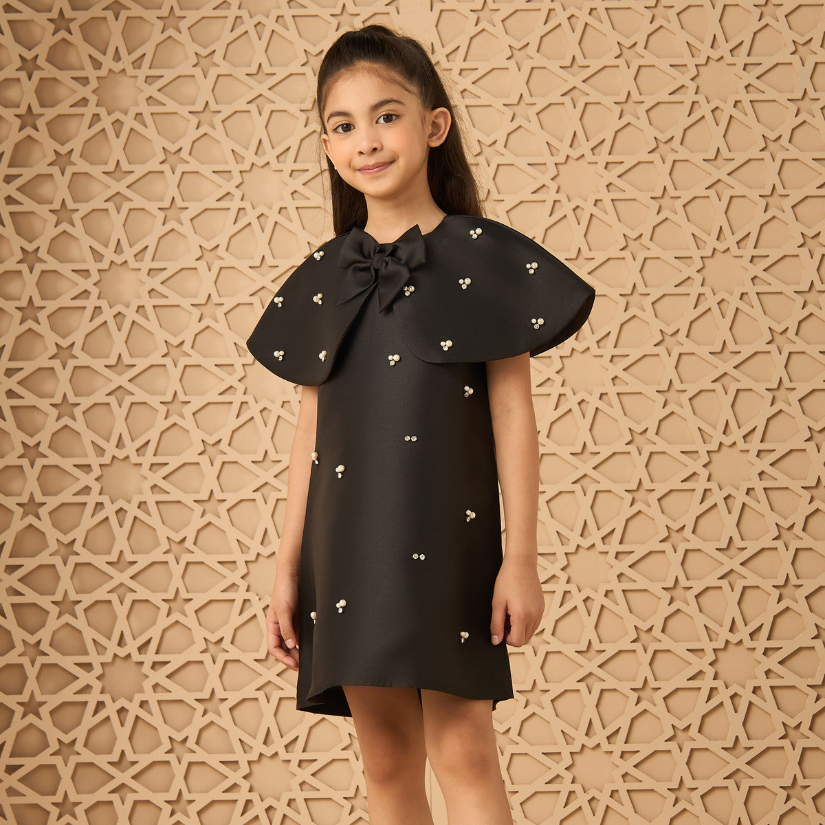 Embellished A-line Cape Dress