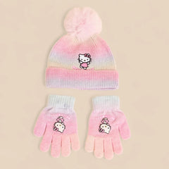 Hello kitty embroidered beanie and gloves set