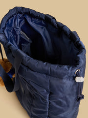 Bear charm shopper bag with drawstring closure