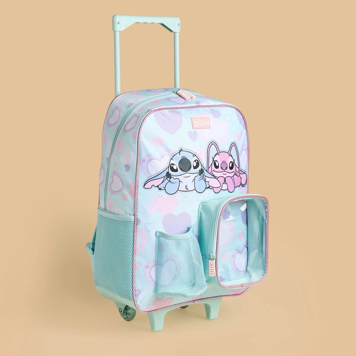 Stitch and angel print 3- piece trolley backpack set