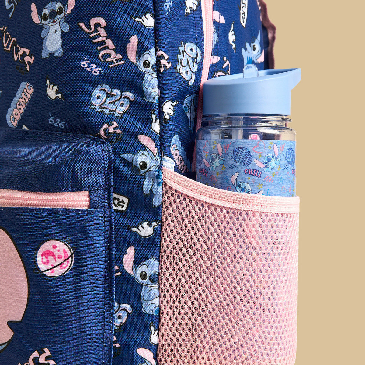 Stitch print backpack with adjustable straps