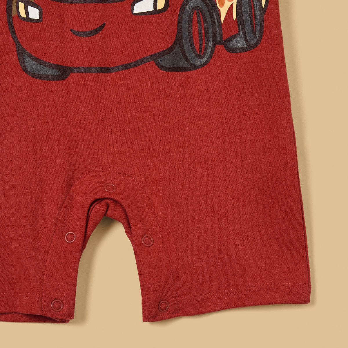 Lightning McQueen print cotton romper with cap
