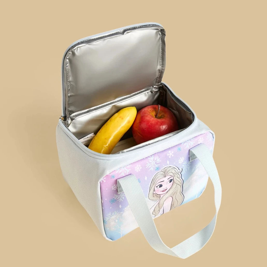 Frozen print lunch bag with zip closure