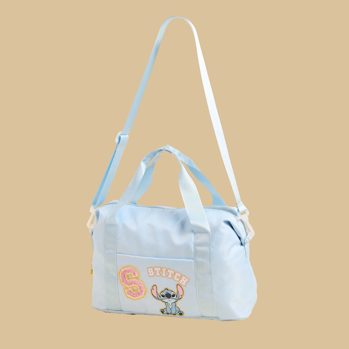 Stitch print duffle bag with zip closure