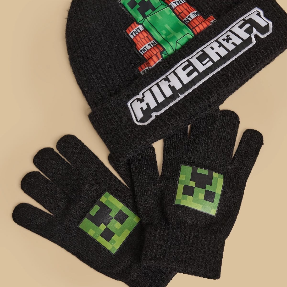 Minecraft applique beanie cap with gloves