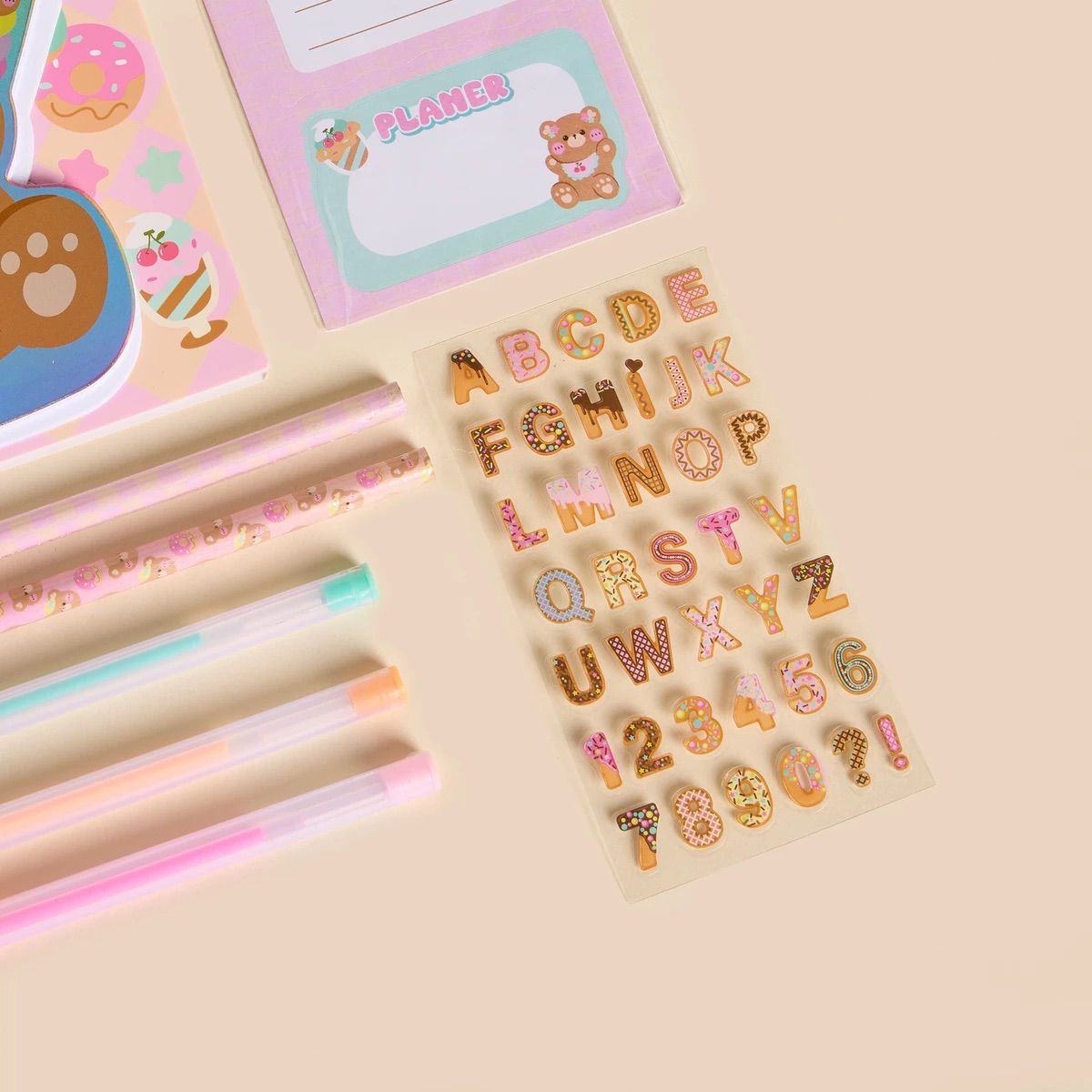 Bear Print Kids Stationery Set – Notebook, Pens & Stickers