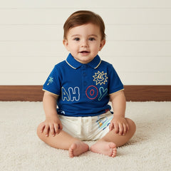 Ahoy embroidered pique polo t-shirt and shorts set