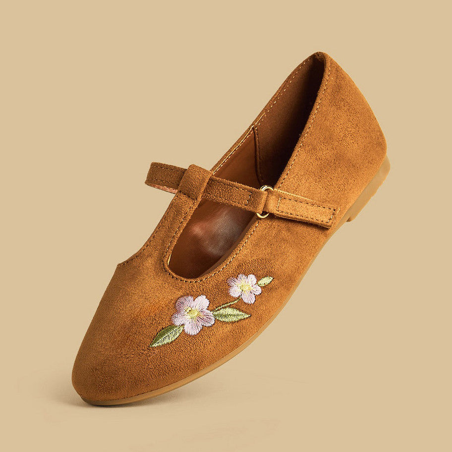 Floral embroidered suede ballerina shoes