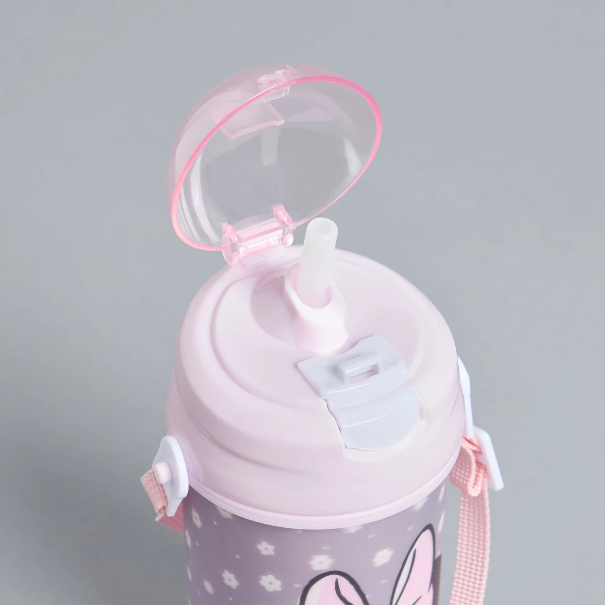 Minnie mouse print water bottle with strap