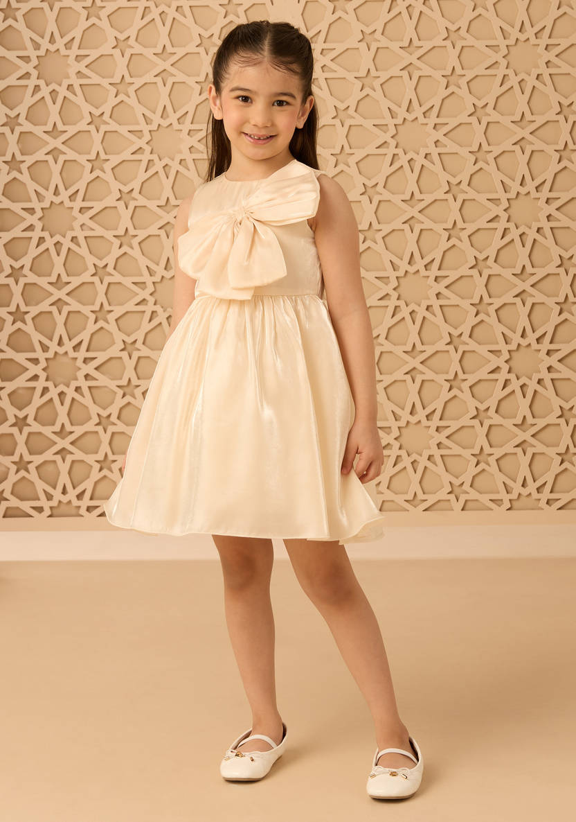 Shimmer textured bow applique sleeveless dress