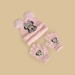 Minnie mouse print beanie and gloves set