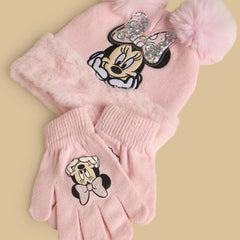 Minnie mouse print beanie and gloves set