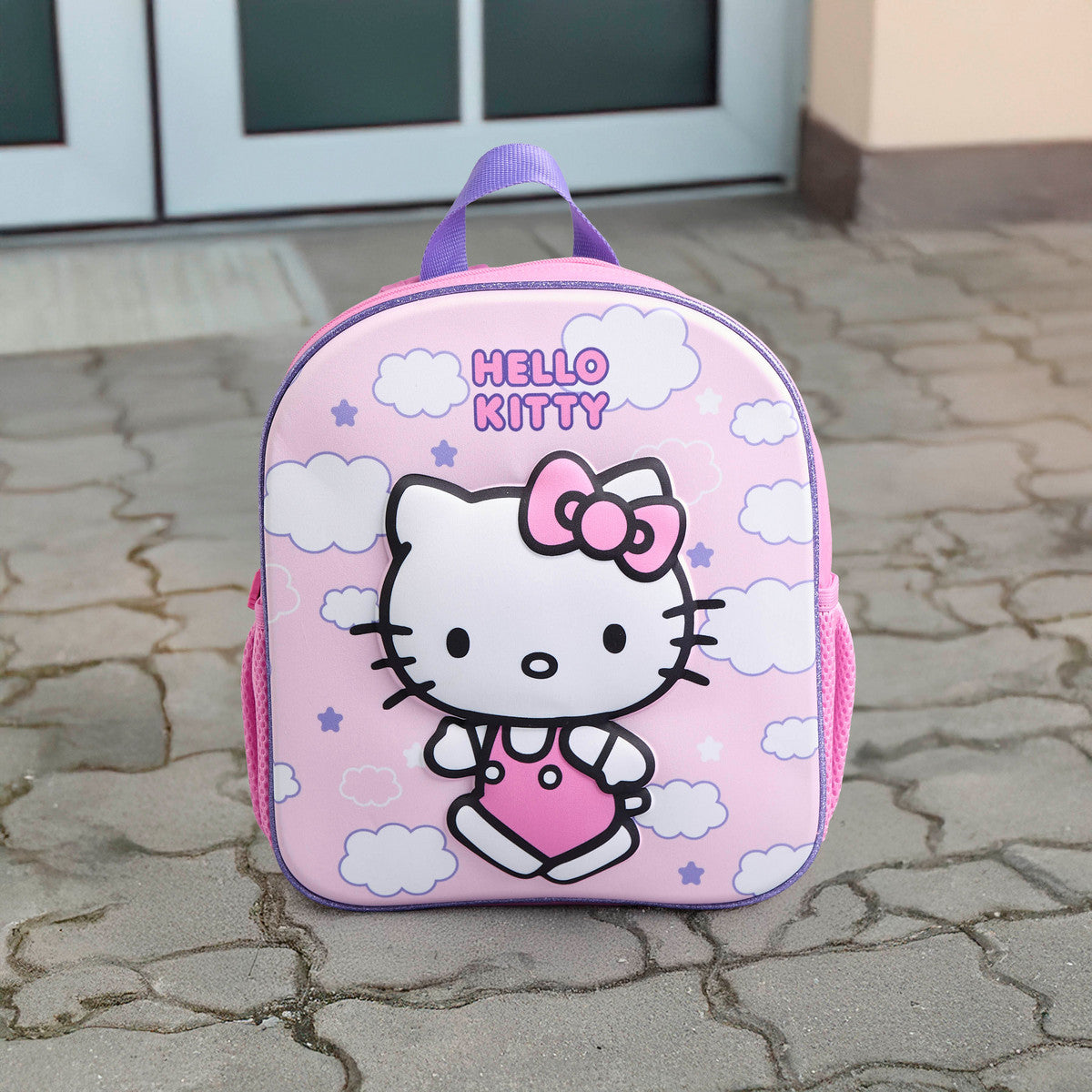 Hello kitty print backpack with adjustable shoulder straps and zip closure