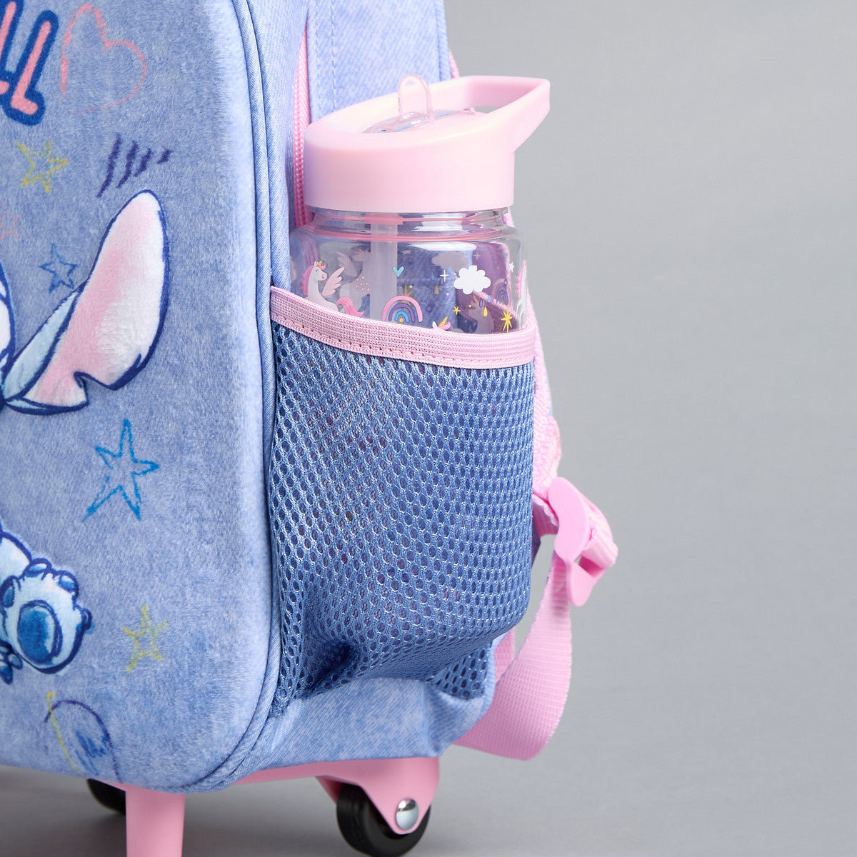 Stitch print trolley backpack with wheels and retractable handle