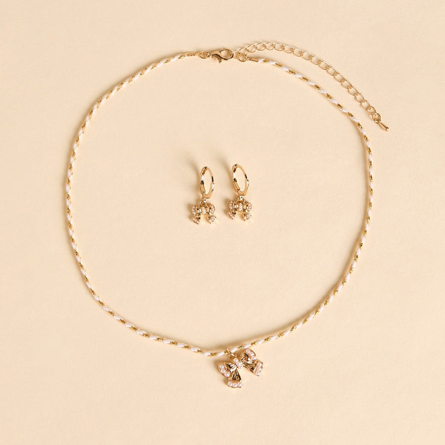 Bow pendant necklace and earrings set