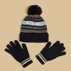 Textured beanie cap and gloves set