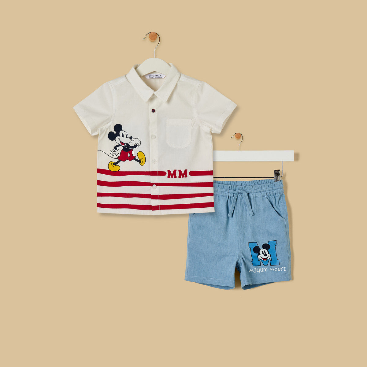 Mickey Mouse Print Shirt and Shorts Set