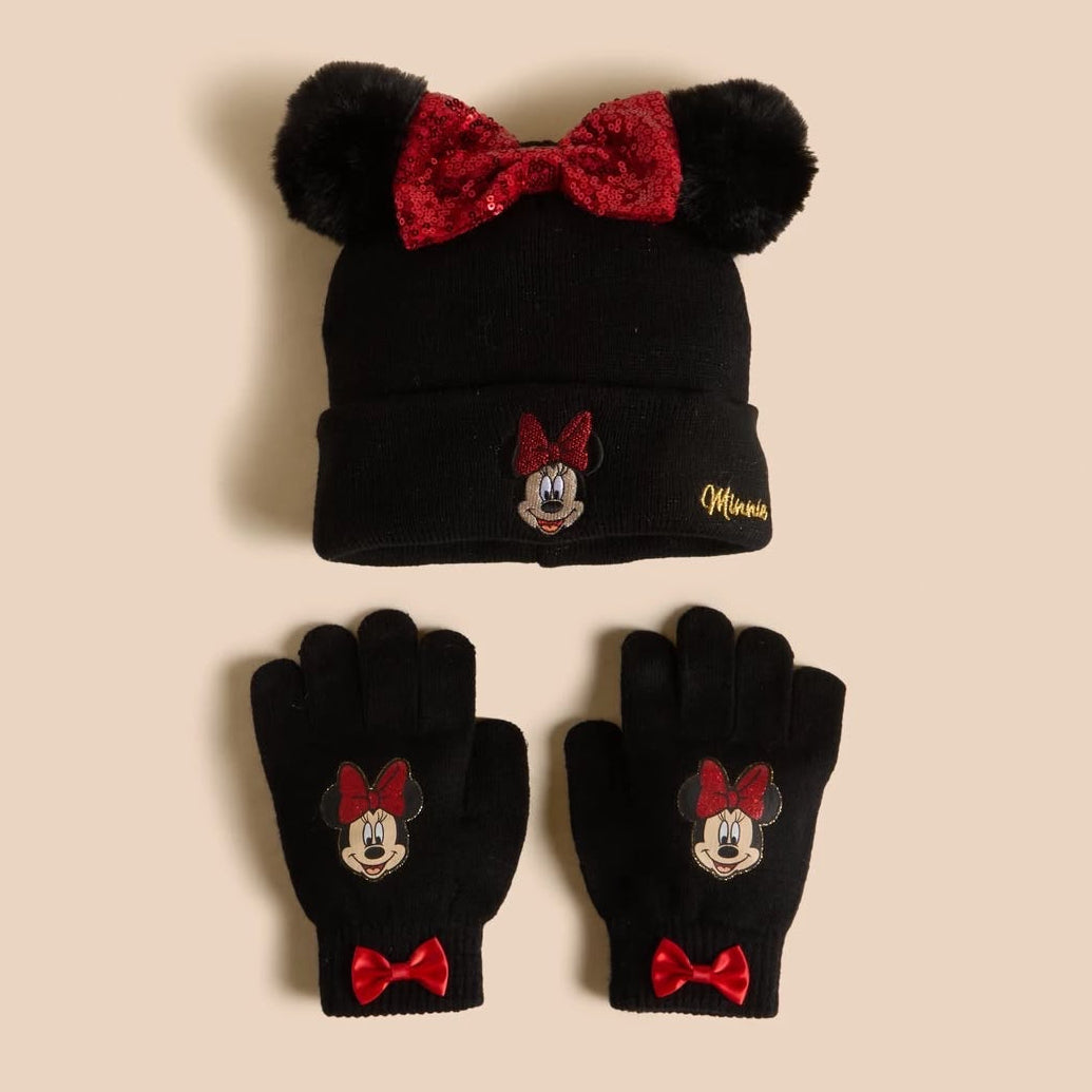 Minnie mouse accent beanie and gloves set