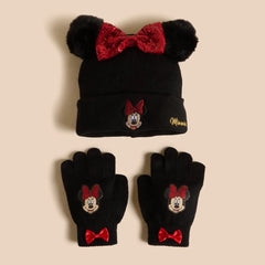 Minnie mouse accent beanie and gloves set