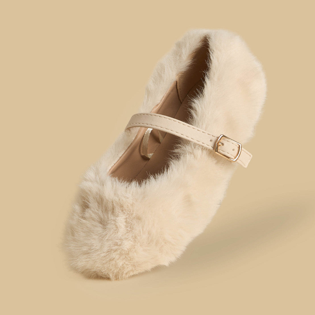 Plush ballerina shoes with buckle closure