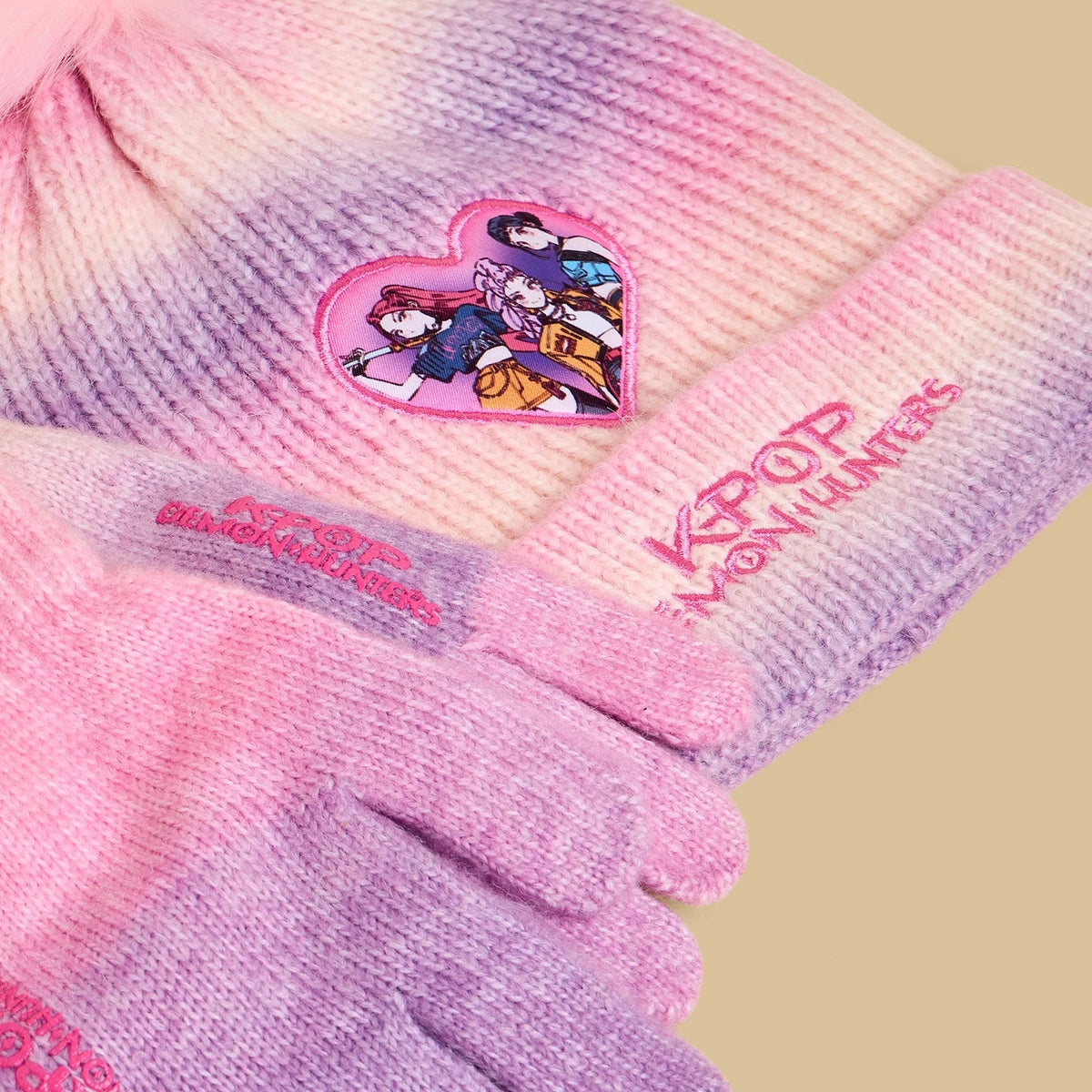 KPop demon hunters applique beanie cap with gloves set